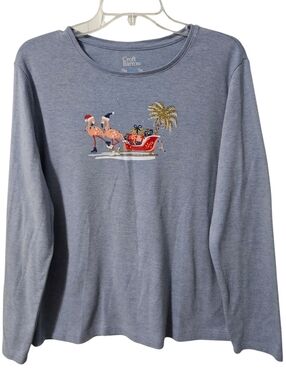 Croft & Barrow Women's  Size L Classic Tee Blue Long-Sleeve Christmas